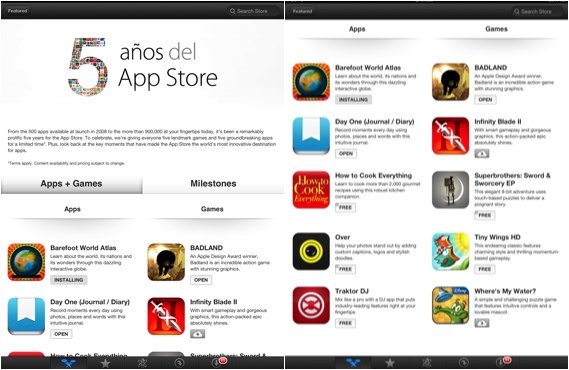 Aplicaciones gratis por el 5º aniversario de la AppStore