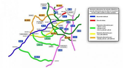 Itinerarios alternativos para evitar obras en la A-5 desde mañana